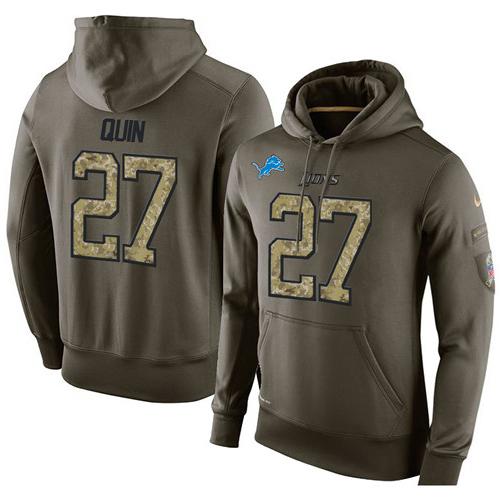 NFL Men's Nike Detroit Lions #27 Glover Quin Stitched Green Olive Salute To Service KO Performance Hoodie - Click Image to Close